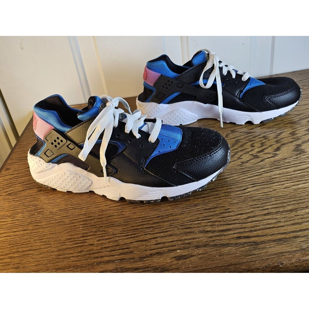NIKE HUARACHE RUN GS E YOUTH SIZE 7 BLACK MINT FOAM PHOTO BLUE VG